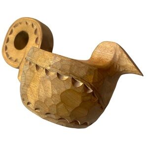 Vintage Russian Wood Birch Bird Mug Trinket Holder
